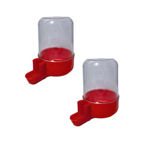 ANIMALPLAST 2 Stück 300 ml Vogelwasserspender, Vogelfutterspender, Vogelkäfig, hängender automatischer Wassersamenspender, geeignet für kleine bis mittelgroße Vögel (Kristall-Rot, breites Netz) von ANIMALPLAST