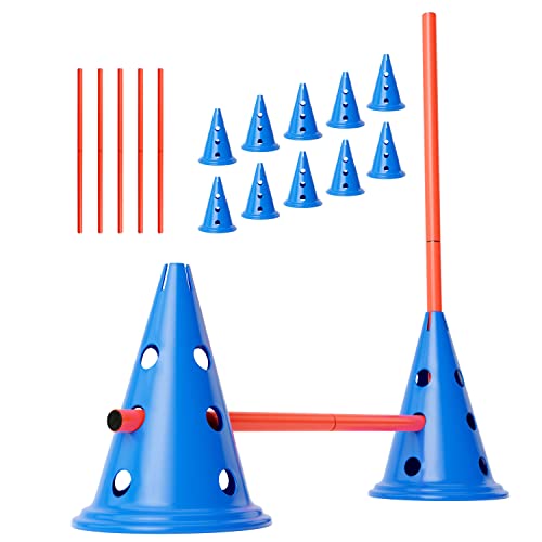 ANISKILLS® - Premium Agility Set - 10 Blaue Kegel 30,5cm hoch, 5 orangene Stangen 80cm lang - Flexibles Koordinationstraining - Hunde Parcour und Hürden Set - Agility Set - deutsches Unternehmen von ANISKILLS