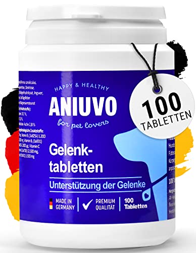 ANIUVO® Gelenktabletten Hund - Made IN Germany - Gelenktabletten für Hunde mit Grünlippmuschel, MSM, Teufelskralle, Kollagen & Ingwer - 100 Hunde Gelenktabletten für Starke Bänder & Gelenke von ANIUVO