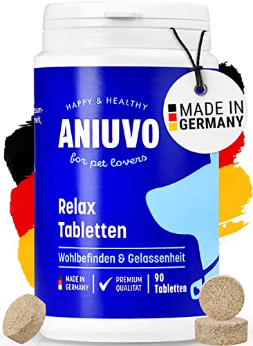 ANIUVO® Relaxtabletten [90 Stück] Natürliches Beruhigungsmittel für Hunde mit Baldrian, Hanfpulver, Taigawurzel & Magnesiumgluconat - Hunde Beruhigungsmittel gegen Stress & Angst - Made in Germany von ANIUVO