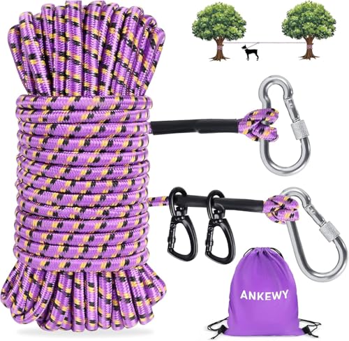 Hundeleinenkabel für Camping, 30,5 m, Hundeläufer für den Hof bis zu 158,8 kg, tragbares Camping-Zubehör für draußen, Lila, 30 m Hundeleinenkabel für Camping, 30,5 m, Hundeläufer für den Hof bis zu 158,8 kg, tragbares Camping-Zubehör für draußen, Lila, 30 m von ANKEWY