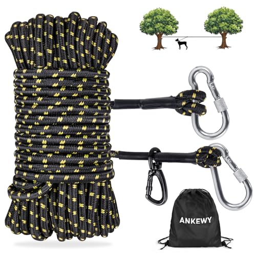 Hundeleinenkabel für Camping, Hundeläufer für den Hof, hält bis zu 159 kg, tragbares Camping-Zubehör für draußen (schwarz, 2,5 m) von ANKEWY