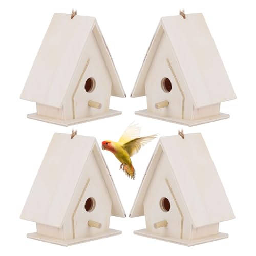 Vogelhaus aus Holz, 4 Stück, Mini-Hänge-Vogelhäuschen aus Holz, Vogelkäfige, Vogelhäuser, Vogelhäuser, Vogelhaus-Dekorationen, Garten-Terrassen-Dekorationen Für Garten-Terrassen-Dekorationen von ANKROYU