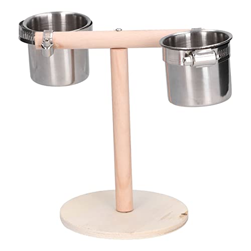 Vogelsitzstangenständer, Papageienständer aus Holz mit Futternapf aus Edelstahl, tragbarer Vogeltrinkständer, Vogelspielzeug für kleine Vögel, Papageien, konische Papageien, von ANKROYU