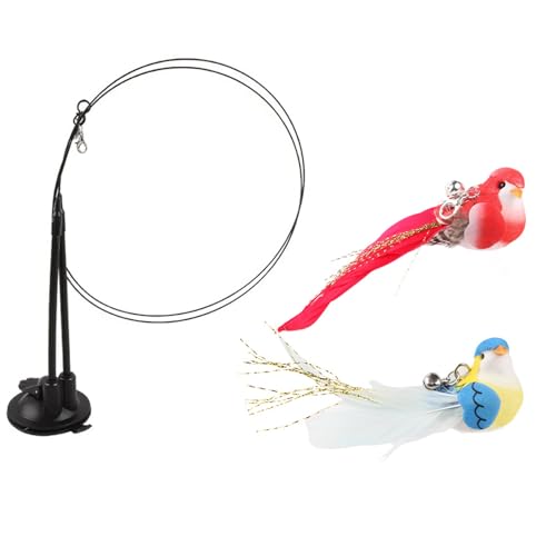 ANMITI Interaktive Elastische Katzen Teaser Spielzeug Mit Doppelstangensaugne Und Realistische Farbenfrohe Vögelzubehör Set Cats Trainer von ANMITI
