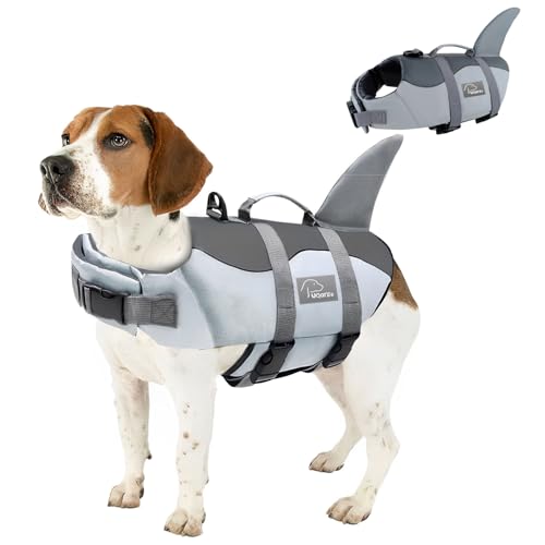 ANNICOO Hundeschwimmweste, Lifesaver Westen mit Rettungsgriff, Hai-Hundeschwimmweste zum Schwimmen Bootfahren, mit hohem Schwimmvermögen für kleine, mittelgroße und große Hunde (XL) von ANNICOO
