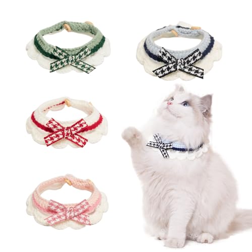 Gestrickte Katzenhalsbänder, niedliches Kätzchen-Halsband, Herbst-Katzenhalsband mit Knopf, verstellbare Fliege, Welpenhalsbänder, Milch-Baumwollgarn, gewebter Schal, Haustier-Halsbänder für kleine Gestrickte Katzenhalsbänder, niedliches Kätzchen-Halsband, Herbst-Katzenhalsband mit Knopf, verstellbare Fliege, Welpenhalsbänder, Milch-Baumwollgarn, gewebter Schal, Haustier-Halsbänder für kleine von ANNUOZE