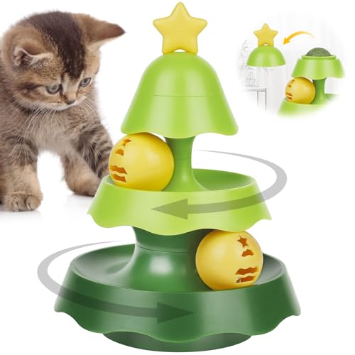 ANOMM Tower of Tracks Interaktives Katzenspielzeug, 3 Ebenen Ball Turntable Spielturm mit LED-Ball, Weihnachtsbaum-Katzen-Drehtellerspielzeug mit Katzenminzenball Obenauf, Grün ANOMM Tower of Tracks Interaktives Katzenspielzeug, 3 Ebenen Ball Turntable Spielturm mit LED-Ball, Weihnachtsbaum-Katzen-Drehtellerspielzeug mit Katzenminzenball Obenauf, Grün von ANOMM