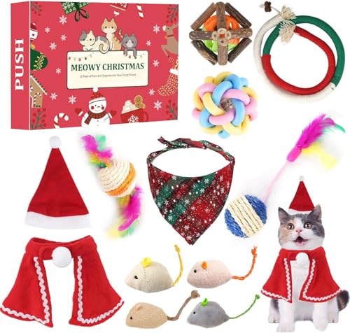 ANOTION Katzen-Adventskalender 2025-24 Tage Weihnachten Countdown Katzenspielzeug interaktives Katzenminze-Spielzeug Geschenk für Katzen, inklusive Federball, Klingelglocken-Ball und ANOTION Katzen-Adventskalender 2025-24 Tage Weihnachten Countdown Katzenspielzeug interaktives Katzenminze-Spielzeug Geschenk für Katzen, inklusive Federball, Klingelglocken-Ball und von ANOTION