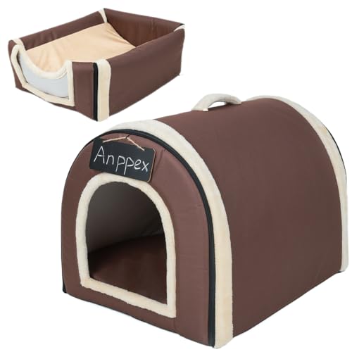ANPPEX Dog House Indoor,Enclosed Warm Pet Bed,Hundehaus für drinnen,Katzenbett große Katzen Katzenhöhle,2-in-1 waschbares Hundebett mit Überzug,Größe M für Katzen und Welpen,Braun von ANPPEX