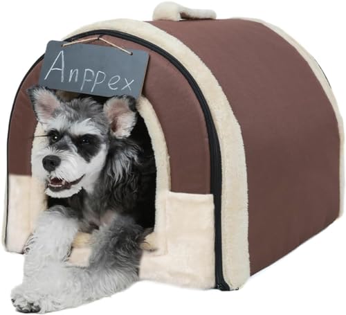 ANPPEX Hundehaus für drinnen,Hundehöhle kleine Hunde,2-in-1 waschbares Hundebett mit Überzug,Größe L für kleine Hunde,Braun von ANPPEX