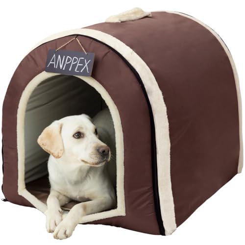 ANPPEX Hundehaus für drinnen,Hundehöhle Große Hunde,2-in-1 waschbares Hundebett mit Überzug,Größe 2XL für Große Hunde,Braun von ANPPEX
