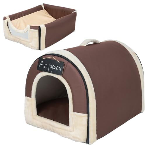 ANPPEX Hundehaus für drinnen,Katzenbett große Katzen Katzenhöhle,2-in-1 waschbares Hundebett mit Überzug,Größe M für Katzen und Welpen,Braun von ANPPEX
