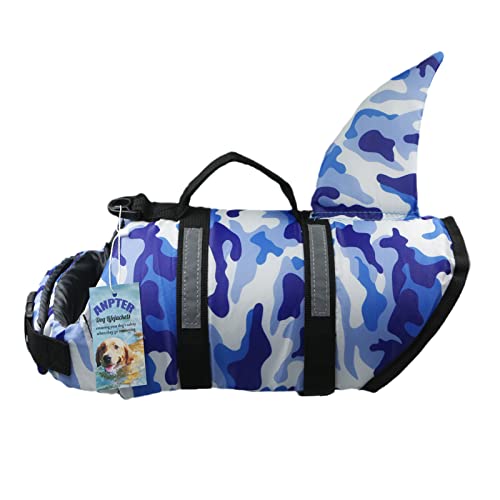 Rettungswesten für Hunde, Schwimmweste, Tiere, Lifejacket Dog Sicherheit, verstellbare Schwimmweste mit Griff, Rettungsweste für Hunde, zum Schwimmen, Surfen, Jagdboot (Medium, Blau) von ANPTER