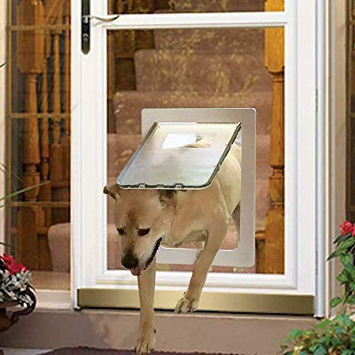 ANQI Große magnetische Hundetür, automatisch abschließbar, Katzenklappe mit Schiebegitter für Haustiere, einfache Installation, Allwetter-Größe, L, weiß von ANQI