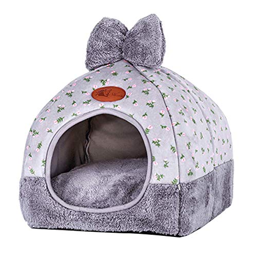 ANQI Haustierzelt Höhlenbett für Katzen / kleine Hunde – 36 x 36 x 40 cm – selbstwärmendes 2-in-1 faltbares dreieckiges Haustier-Katzenbett Zelt mit abnehmbarem waschbarem Kissen von ANQI