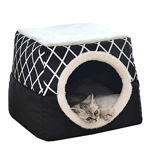 ANQI Haustierbett, Katzen- und Hundebett, Höhle, 5,1 cm, zusammenklappbar, für Katzen, ultraweiches Bett, bequemes Bett für Katzen, Schwarz, 38 x 38 x 34 cm von ANQI