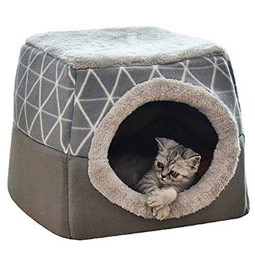 ANQI Haustierbett, Katzen- und Hundebett, Höhle, 5,1 cm, zusammenklappbar, für Katzen, ultraweiches Bett, bequemes Bett für Katzen, grau, Größe L 38 x 38 x 34 cm von ANQI