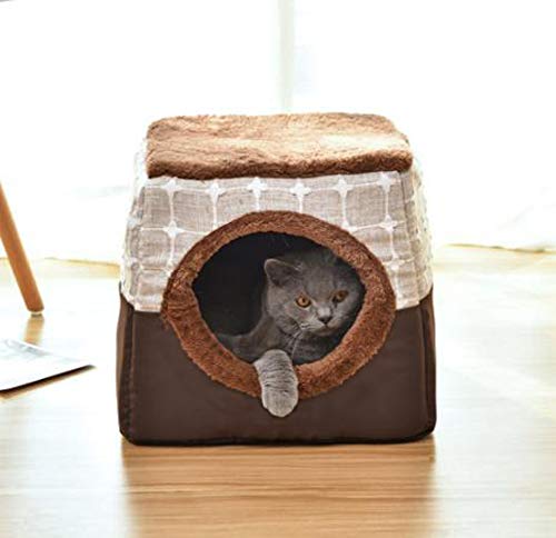 ANQI Haustierbett, Katzen- und Hundebett, Höhle, 5,1 cm, zusammenklappbar, ultraweiches Haustierbett, bequemes Bett für Katzen, kariert, Größe L, 38 x 38 x 34 cm von ANQI