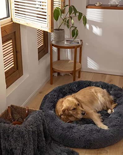 ANQI Plüsch HundeBett flauschig große Hunde waschbar Hundesofa Flauschig Hundekissen orthopädisches Hundekorb Calming Hundebett Donut Rundes Kissen Warme Flauschig Weich Anti Stress, Dunkelgrau, 80cm von ANQI