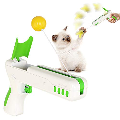 ANROD Katzenspielzeug mit Ball und Federn, Automatische Rebound Cat Stick Spielzeugpistole, Interaktives Zauberstab Stick Katzenspielzeug Zum Trainieren von Kätzchen/Katzen (Grün) von ANROD