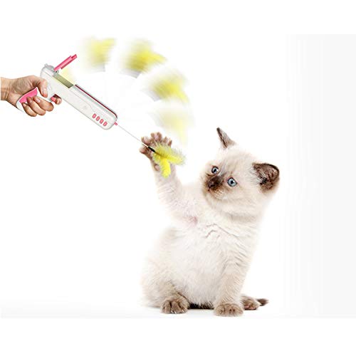ANROD Katzenspielzeug mit Ball und Federn, Automatische Rebound Cat Stick Spielzeugpistole, Interaktives Zauberstab Stick Katzenspielzeug Zum Trainieren von Kätzchen/Katzen (Pink) von ANROD