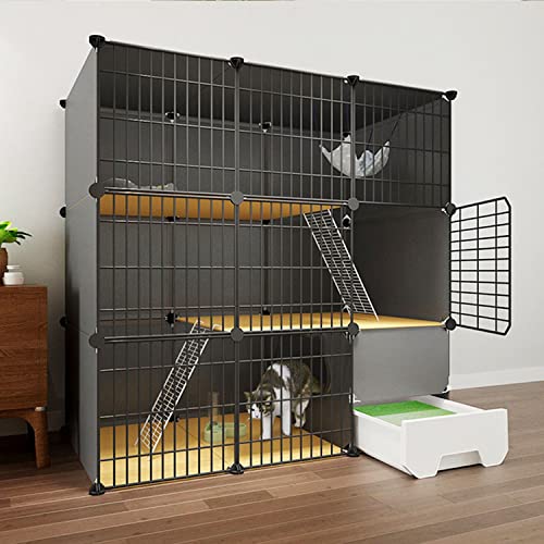 ANSNOW 3-Stöckiger Großer Katzenkäfig, Katzenkäfig, Diy-Katzenlaufstall Für Den Innenbereich, Katzenkäfigträger, Katzenvilla, Mit Katzentoilette + Katzenhängematte + Katzennest + Katzennapf + Katzen ANSNOW 3-Stöckiger Großer Katzenkäfig, Katzenkäfig, Diy-Katzenlaufstall Für Den Innenbereich, Katzenkäfigträger, Katzenvilla, Mit Katzentoilette + Katzenhängematte + Katzennest + Katzennapf + Katzen von ANSNOW