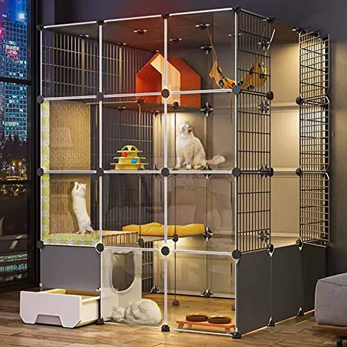 ANSNOW Extra Große Katzentrage, Katzengehege, Laufstall Für Kleintiere, Transparentes Pvc-Design, Die Futterseite Ist Getrennt, Der Boden Ist Verstärkt Und Tragend, Leicht Zu Reinigen/C/110*110*145 von ANSNOW