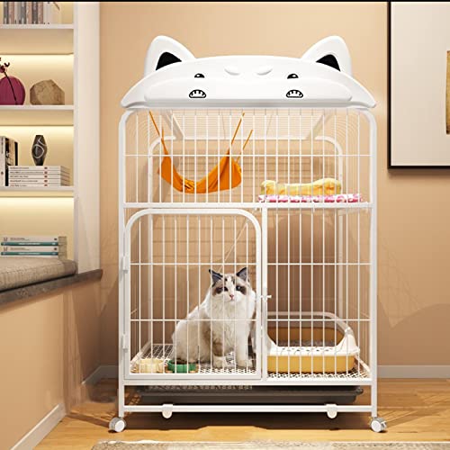 ANSNOW Großer Katzenkäfig, Katzengehege Mit Universalrädern, Metall-Haustierkiste, Kleintierhaus Für Drinnen Und Draußen, Mit Türen Und Tabletts, Katzenlaufstall, Zusammenklappbare Katzenvilla/Weiß- von ANSNOW