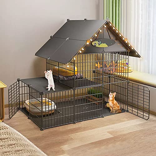 ANSNOW Großer Katzenkäfig-Laufstall, Katzenkäfige Für Katzen Im Innenbereich, Katzenkäfig Mit Türen, Gehegen Und Stufen, Verschlüsseltes Netzwerk, Katzenhütte Aus Metall, Großer Übungsplatz, Ideal F von ANSNOW