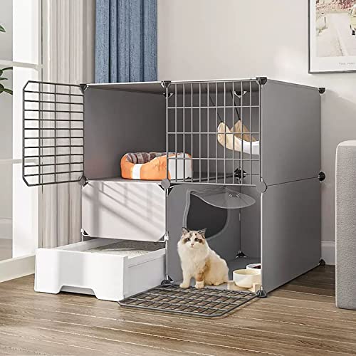 ANSNOW Großes Katzenkäfiggehege Für Den Innenbereich, Katzenlaufstall Mit Katzentoilette, Katzenvilla, Katzengehege, DIY-Katzenkäfig-Laufstall Für Den Innenbereich, Verschlüsseltes Netzwerk, Großer von ANSNOW