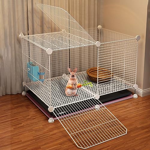 ANSNOW Kaninchenkäfig Für Den Innenbereich, Kleintierkäfig Mit 2 Tiefen Ausziehbaren Tabletts Und Urinschutz, Metalldrahtnetz-Villa Oder Meerschweinchen-Frettchen-Chinchilla-Katzen-Laufstall-Kaninch von ANSNOW