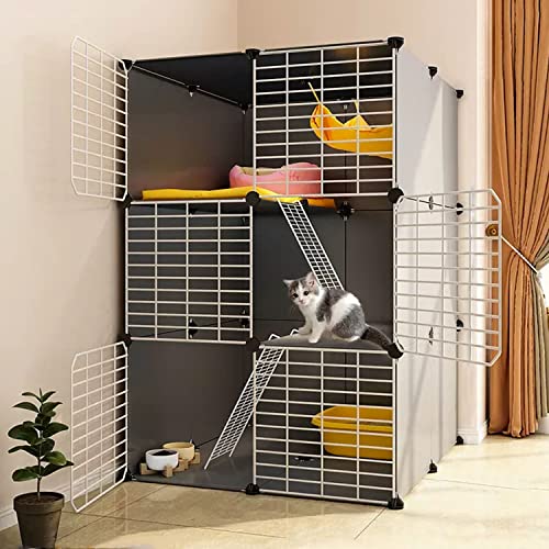 ANSNOW Katzengehege Für Den Innenbereich, 3-Stöckig, Katzenkäfig Groß, Katzenkäfigträger, Katzenlaufstall, Katzenhäuser, Kleintier-Haustierlaufstall, Mit Katzenschleife + Katzentoilette + Katzennest von ANSNOW