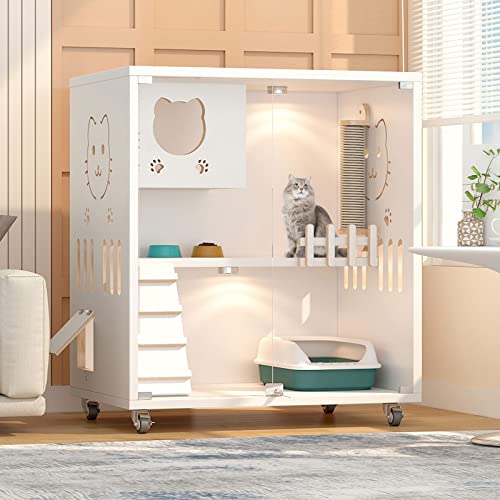 ANSNOW Katzengehege Im Freien, Katzenhaus Aus Holz, Großer Katzenkäfig Mit Kratzbaum Und Abschließbaren Rädern Und Fluchttür, Doppelschichtiges Katzenhaus, Katzenhaus Aus Holz Mit Rädern (Farbe: Wei ANSNOW Katzengehege Im Freien, Katzenhaus Aus Holz, Großer Katzenkäfig Mit Kratzbaum Und Abschließbaren Rädern Und Fluchttür, Doppelschichtiges Katzenhaus, Katzenhaus Aus Holz Mit Rädern (Farbe: Wei von ANSNOW