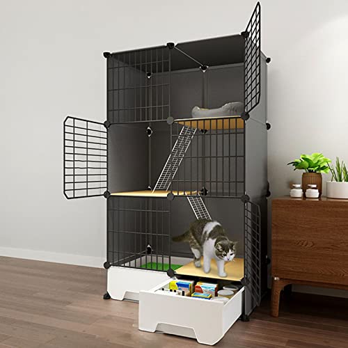 ANSNOW Katzenkäfig, Katzenkäfig, Katzengehege Für Den Innenbereich, Diy-Katzenlaufstall Catio, Abnehmbarer Katzenlaufstall Aus Metalldraht, Großer Übungsplatz, Ideal Für 1–2 Katzen – Schwarz/C5 von ANSNOW