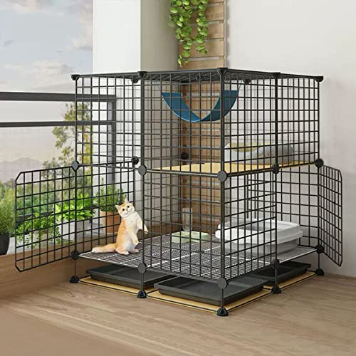 ANSNOW Katzenkäfig Für Den Innenbereich, Großes Platzangebot, Haustier-Laufstall, Katzenlaufstall Für Kleine Tiere, Zweistöckiger Katzenkäfig, Katzenhaus Aus Metall Mit Hängematte, Katzennest, Herau von ANSNOW
