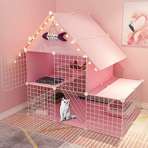 ANSNOW Katzenkäfig Für Den Innenbereich, Katzenkäfig-Ecke, Große 2-Stöckige Katzenhütte, Abnehmbarer Kleintierkäfig Aus Metall, Selbstgemachtes Design, Kätzchen-Laufstall Für Haustierwelpen, Übungso von ANSNOW