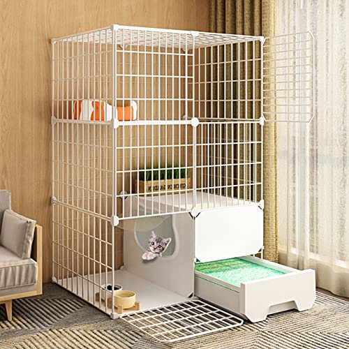 ANSNOW Katzenkäfig – Katzengehege, Katzenlaufstall, DIY-Laufstall Für Haustiere, Übungshof, Zaunkäfig Mit Tür Und Geschlossener Katzentoilette, Leicht Zu Reinigen Und Geruch Zu Entfernen, Für Kleine von ANSNOW