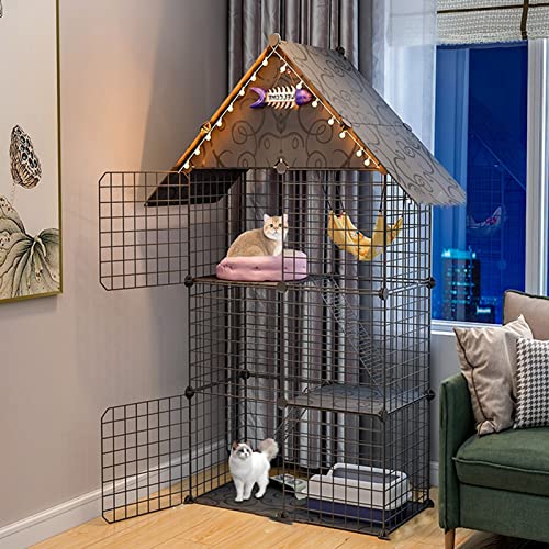 ANSNOW Katzenkäfig – Katzenhütten Für Hauskatzen, Katzenkäfig, Hundelaufstall, Kleintierkäfig, Diy-Drahtzaun Mit Tür Für Den Innen-/Außenbereich/Schwarz-A/75 * 39 * 146Cm von ANSNOW