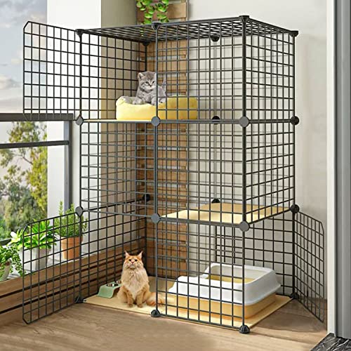 ANSNOW Katzenkäfig-Laufstall, Große Katzenhütten, DIY-Katzenlaufstall Für Kleintiere Im Innenbereich, Abnehmbare Kätzchenkiste Aus Metall, Katzenhaus, Übungsort, Ideal Für 1–2 Katzen, Leicht Zu Rein von ANSNOW