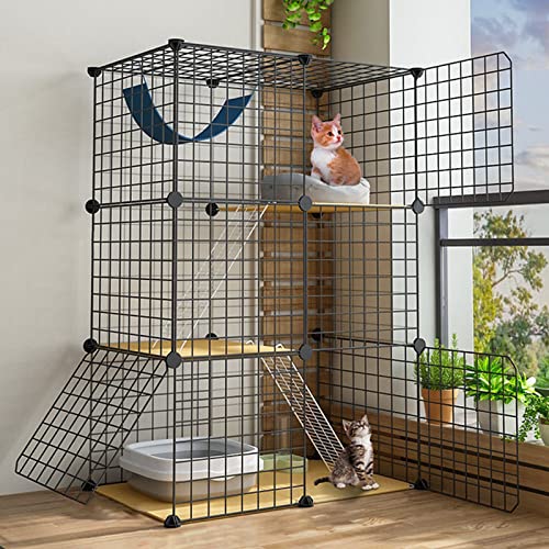 ANSNOW Katzenkäfig-Laufstall, Katzengehege, Katzenkäfige, Faltbare Katzenkäfige, Luxuriöse Mehrzweck-Katzenwohnung, Mit Leiter Und Hängematte/75Cm*49Cm*109Cm von ANSNOW