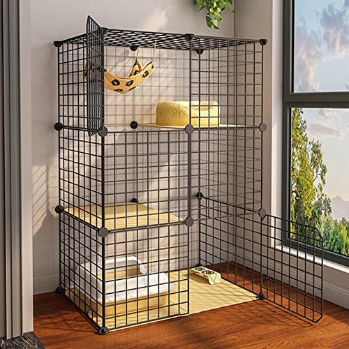 ANSNOW Katzenkäfige Für Den Innenbereich, Groß, Abnehmbarer Katzenkäfig Aus Metall, Diy-Laufstall Zum Zusammenbauen Für Kätzchen, Frettchen Und Lebewesen/Schwarz von ANSNOW
