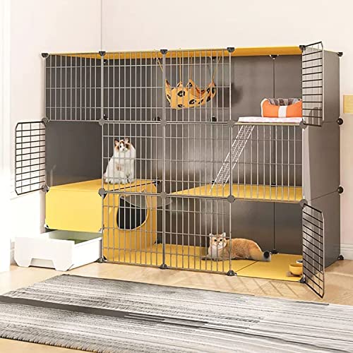 ANSNOW Katzenkäfige Für Den Innenbereich, Groß, Mit Katzentoilette, 3-Stöckiges Katzenhaus Für Hauskatzen, Katzenlaufstall, Haustierlaufstall, Mit Leiter + Hängematte + Katzennest + Katzennapf + Kat ANSNOW Katzenkäfige Für Den Innenbereich, Groß, Mit Katzentoilette, 3-Stöckiges Katzenhaus Für Hauskatzen, Katzenlaufstall, Haustierlaufstall, Mit Leiter + Hängematte + Katzennest + Katzennapf + Kat von ANSNOW