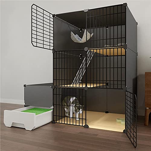 ANSNOW Katzenkäfige Für Den Innenbereich, Groß, Mit Katzentoilette, DIY-Katzenlaufstall In Schwarz, Katzengehege Für Den Innenbereich, Laufstall Für Haustiere, Mit Katzenstreuschaufel + Leiter + Kat von ANSNOW