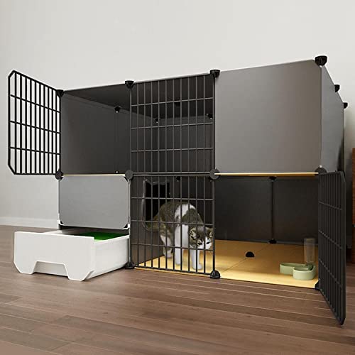 ANSNOW Katzenkäfige Für Den Innenbereich, Groß, Mit Katzentoilette, DIY-Katzenlaufstall In Schwarz, Katzengehege Für Den Innenbereich, Laufstall Für Haustiere, Mit Katzenstreuschaufel + Leiter + Kat von ANSNOW