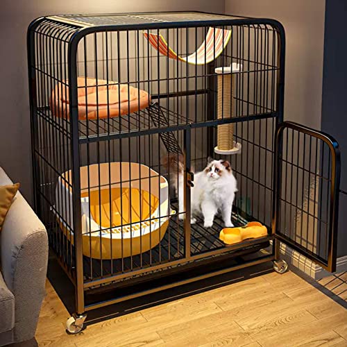 ANSNOW Katzenkäfige Für Den Innenbereich, Große Haustierkiste, Abnehmbarer, Extra Großer Katzenlaufstall Und Um 360° Drehbare Räder, Gitterfußpolster, Hängematte, Verschiedene Größen, Schwarz/Weiß/B von ANSNOW