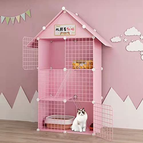 ANSNOW Katzenkäfige Für Den Innenbereich, Rosa, Diy-Haustierkäfig, Abnehmbare Metall-Kleintierhütten, Diy-Design-Laufstall Mit Kletterleitern, Katzengeschenke Für Katzenliebhaber, Ideal Für 1–2 Katz von ANSNOW