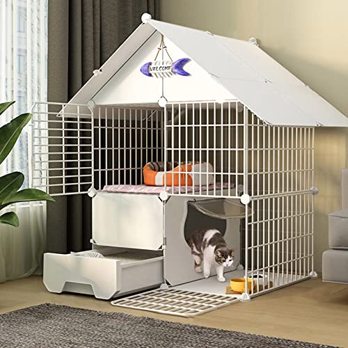 ANSNOW Katzenkäfige Für Hauskatzen, DIY-Katzenkäfig Mit Tür Und Geschlossener Katzentoilette, Haustier-Laufstall, Katzengehege, Faltbarer Zaun, Hofbarriere Für Kleine Haustiere/Set B/75 * 49 * 109Cm von ANSNOW