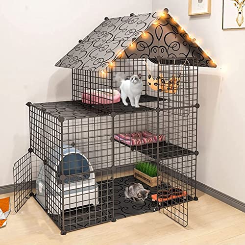 ANSNOW Katzenlaufstall, Katzenkäfig, Katzenhütten Für Den Innenbereich, Kleintierkäfig, Katzengehege Für Katzen, Diy-Katzenlaufstall Mit Schwarzen Harzplatten/111 * 75 * 146Cm von ANSNOW
