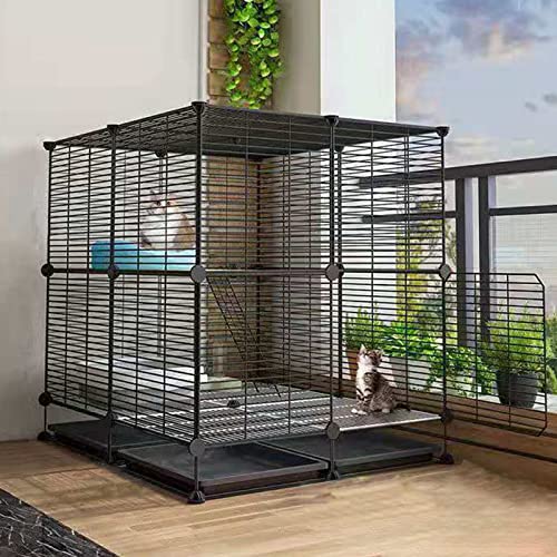 ANSNOW Katzenlaufstall, Katzenkäfige Für Den Innenbereich, Katzenkäfig-Hängematte, Zusammenklappbares Großes Katzenhaus Für Den Innenbereich, 2-Stöckige Katzenwohnung, Kommt Mit Leiter Und Hängematt von ANSNOW